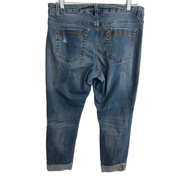 Nanette Lepore Denim Crop Cuffed Skinny Jeans Size 10 Distressed Medium Wash - Picture 2 of 10